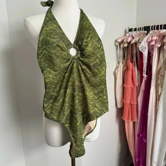 Zara Green Halter One-Piece Swimsuit - Picture 3 of 5